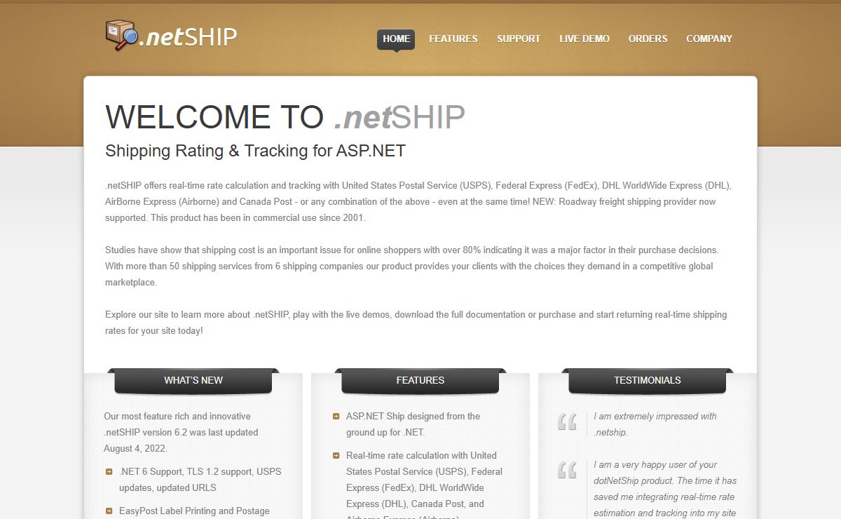 .net SHIP Shipping Rates & Tracking for ASP.NET (Active Server Pages dotNET)