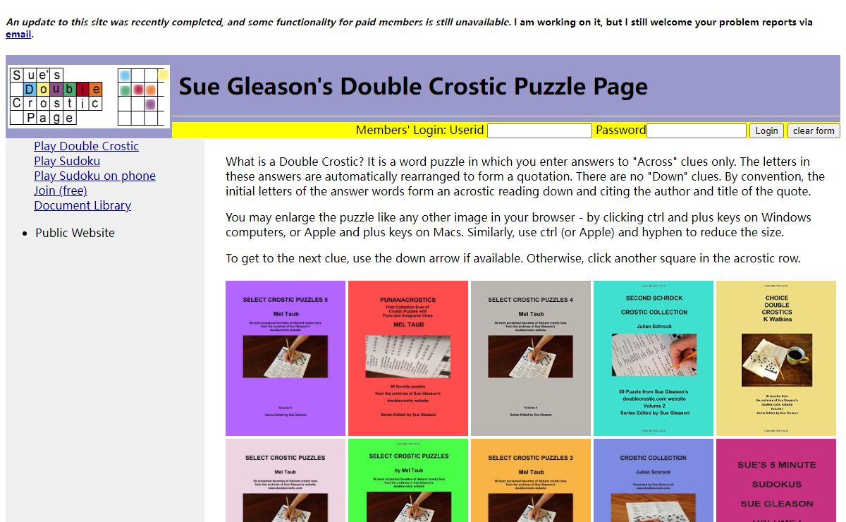 Sue Gleason's Double Crostic Puzzle Page