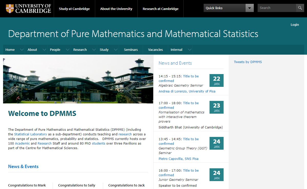 Welcome to DPMMS | Department of Pure Mathematics and Mathematical Statistics
