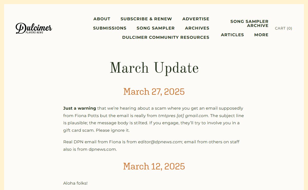 Dulcimer Players News