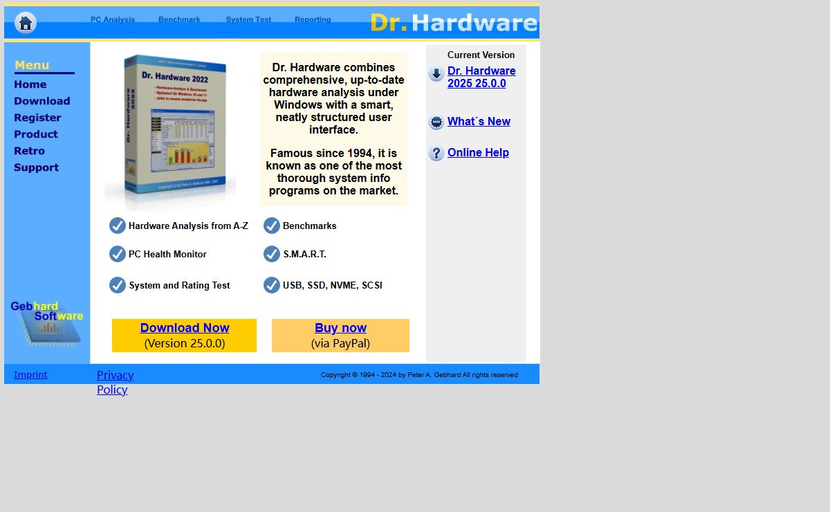 Dr. Hardware PC Analysis and Benchmark - Info about Processor, Mainboard, Memory, Harddisks, SSD, NVME, Intel Alder Lake, AMD Ryzen, carbon footprint, SMART