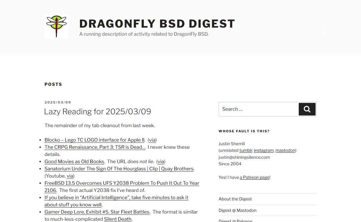 DragonFly BSD Digest – A running description of activity related to DragonFly BSD.