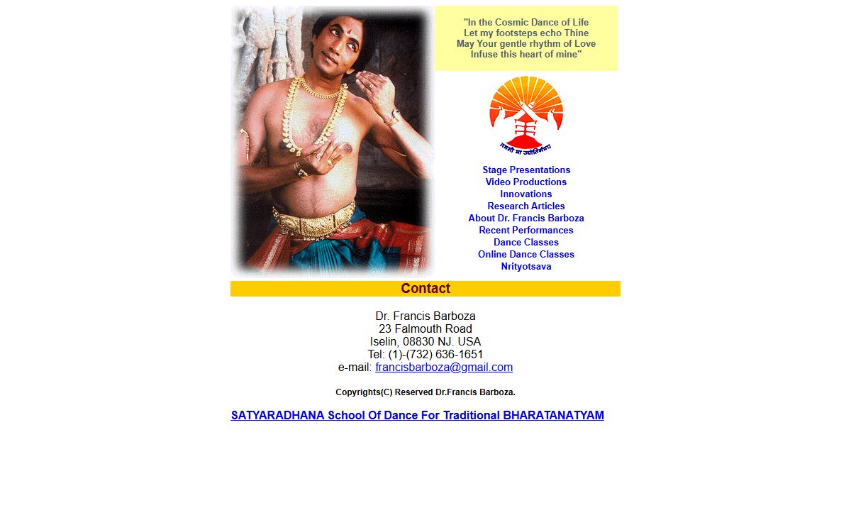 The Bharata Natyam Dance pages of Dr. Francis Barboza - male bharata natyam dancer - christian themes in spiritual dance forms - innoviations in dance.