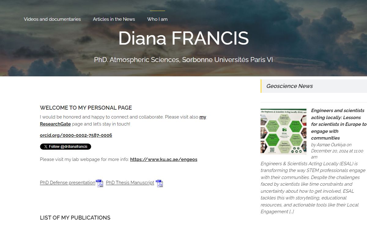 Diana FRANCIS – PhD. Atmospheric Sciences, Sorbonne Universités Paris VI