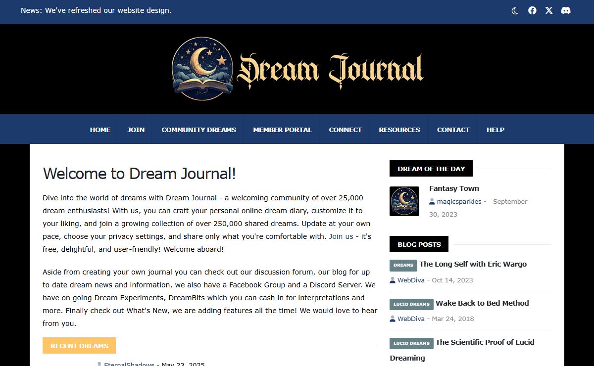 Dream Journal - Create an online journal for your dreams. Share, Experience, Enjoy!
