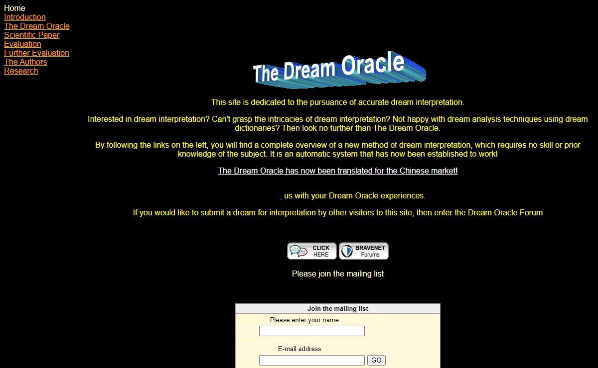 The Dream Oracle Home Page for Dream Interpretation