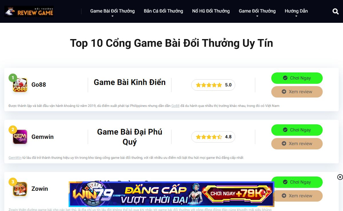 Top 10 Game Bài Đổi Thưởng Uy Tín Nhất Hiện Nay