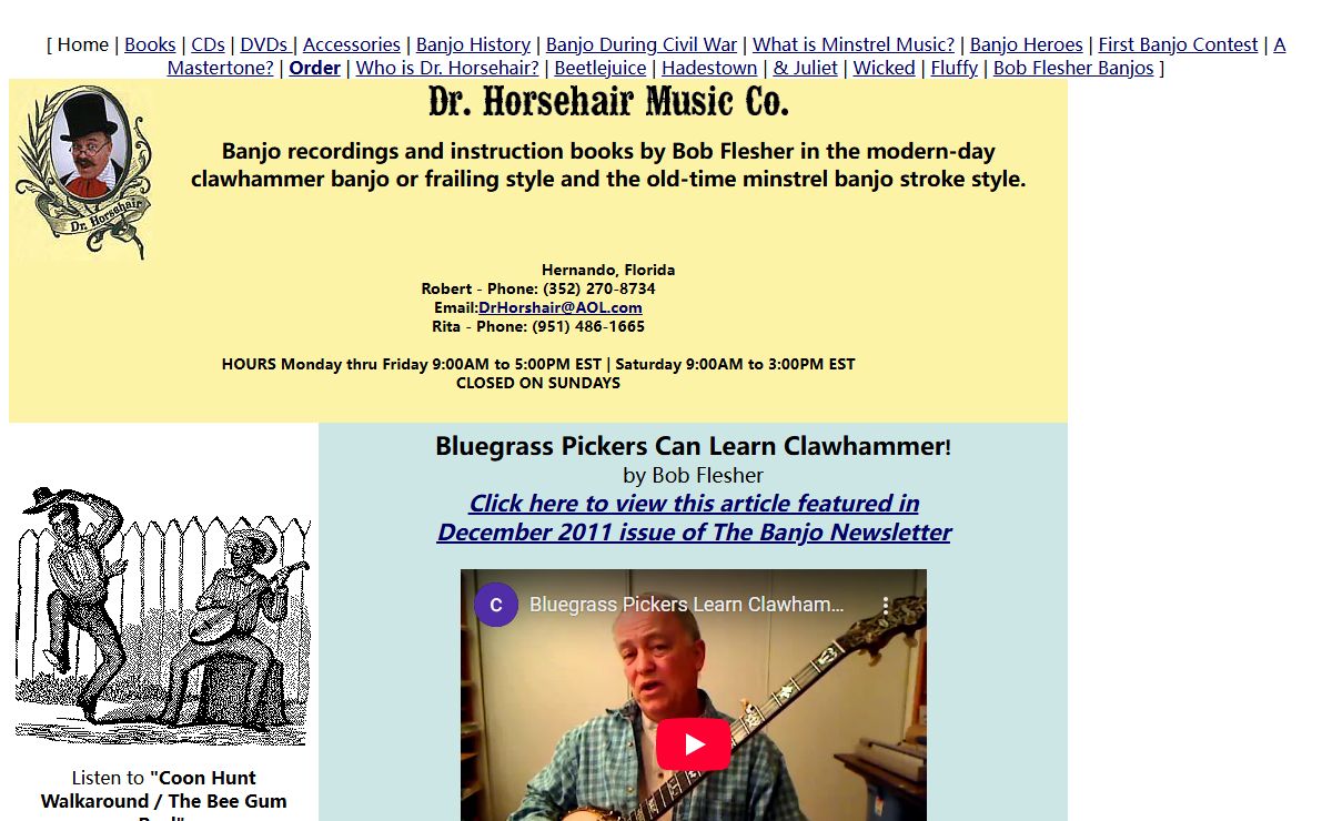 Dr. Horsehair - minstrel and clawhammer banjo instruction and recordings