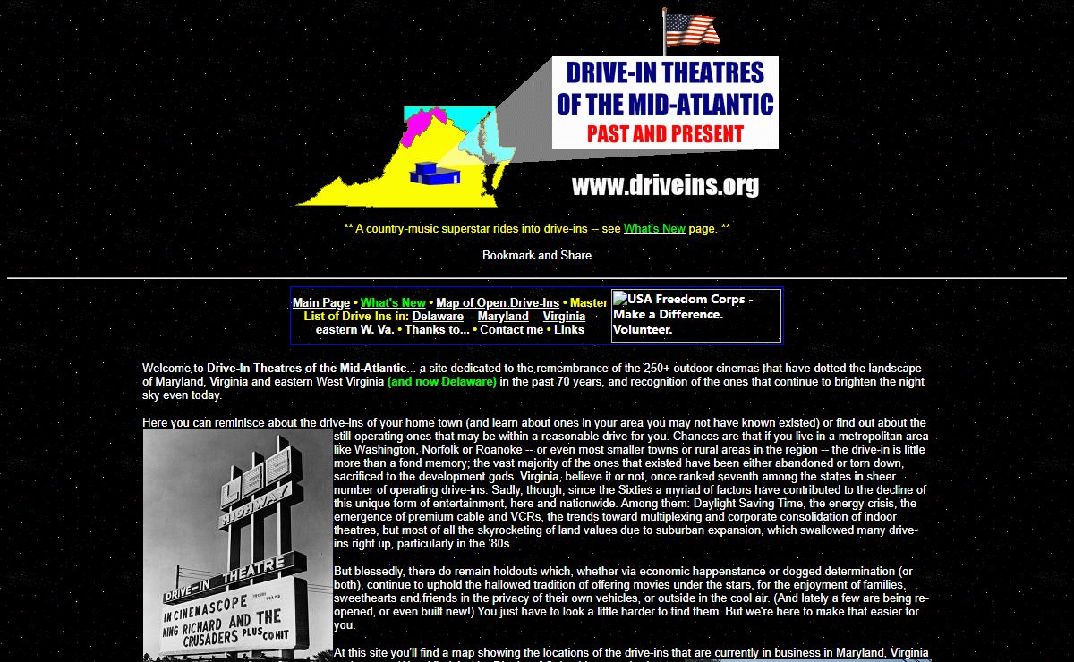 Drive-In Theatres of the Mid-Atlantic, Past and Present -- Delaware, Maryland, Virginia, eastern West Virginia