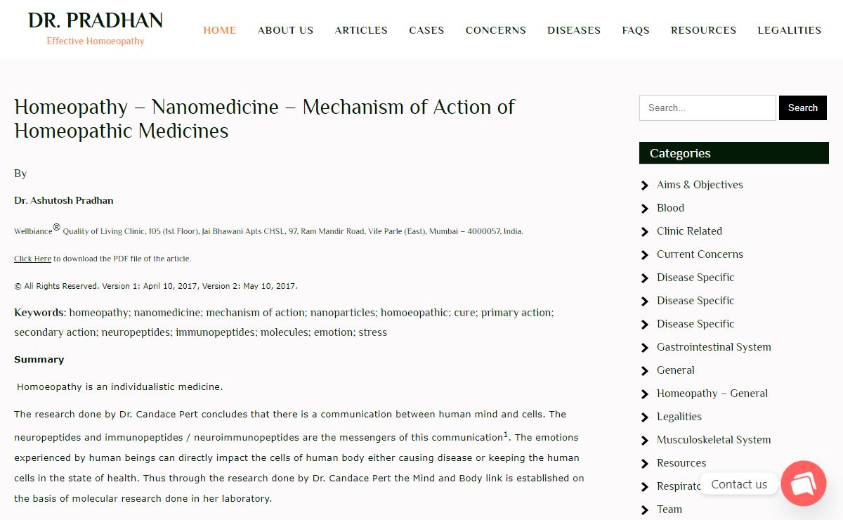 Homeopathy – Nanomedicine - Mechanism of Action of Homeopathic Medicines - Dr. Pradhan