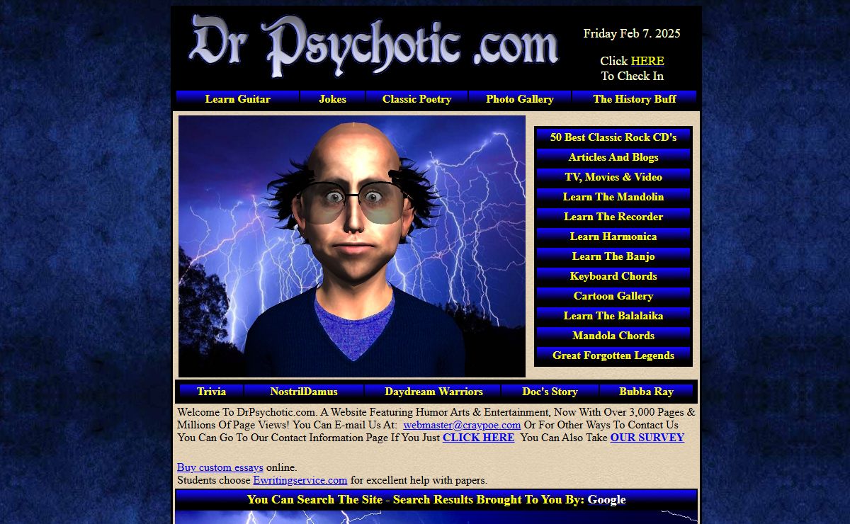 DrPsychotic.com ....... Humor, Arts and Entertainment © Craypoe Productions