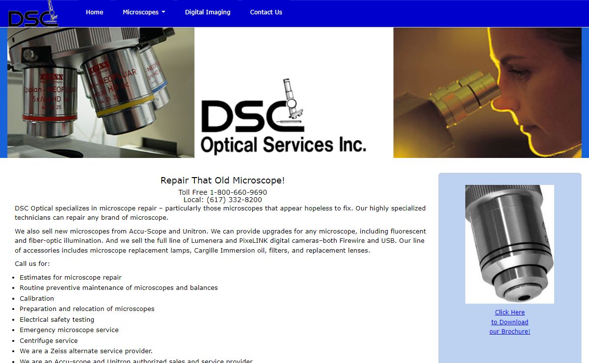 Microscope Repair and Sales (New and Used) -- DSC Optical Services, Inc., Newton, Massachusetts