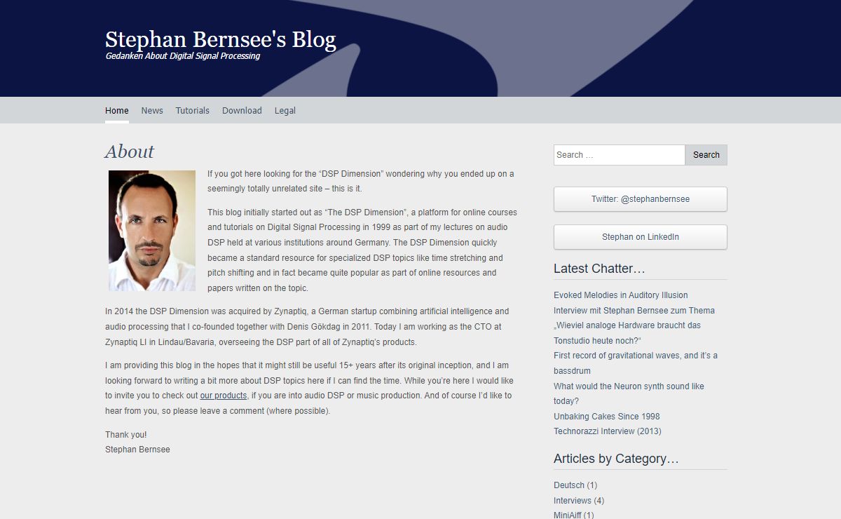 Stephan Bernsee's Blog | Gedanken About Digital Signal Processing