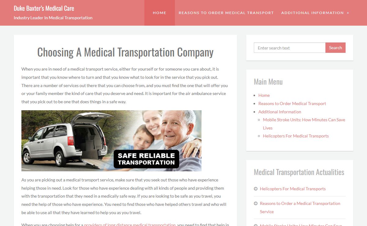 Duke Baxter’s Medical Care – Industry Leader In Medical Transportation