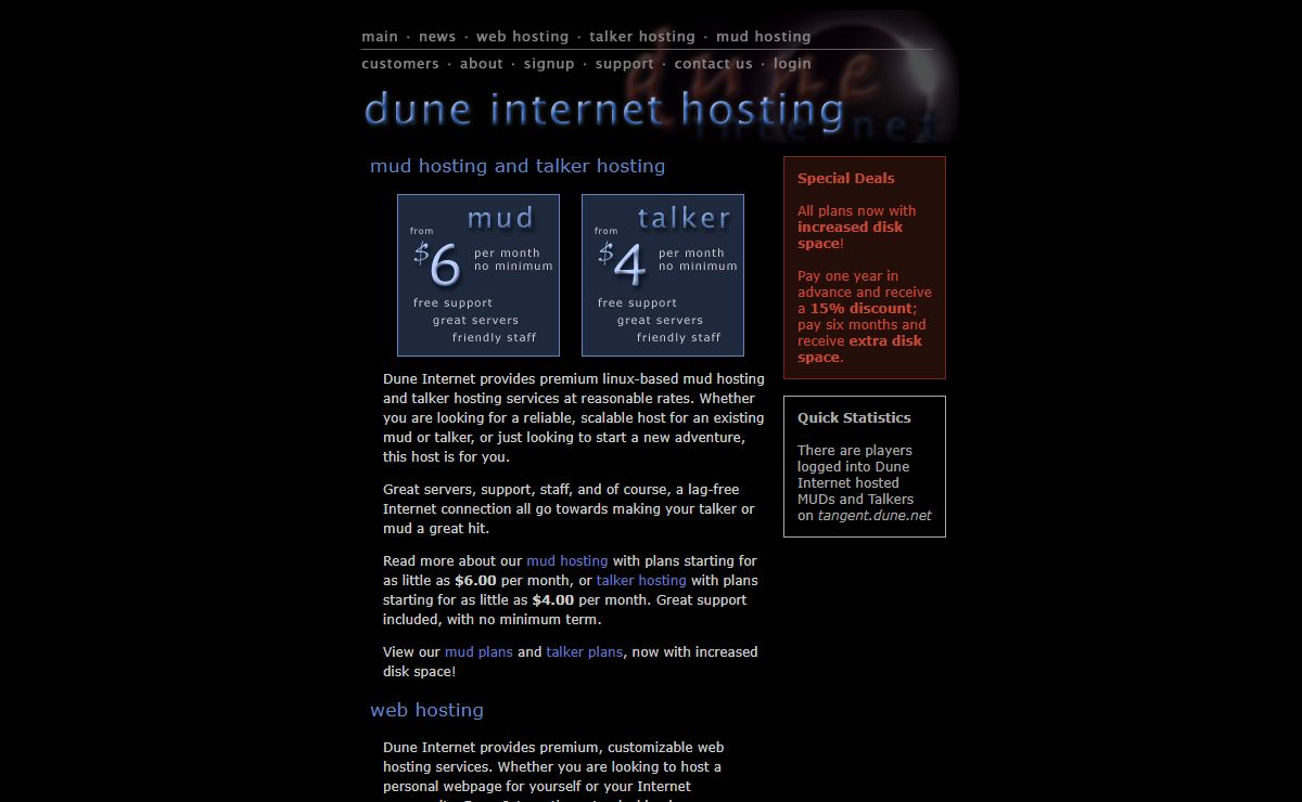 Dune Internet - Web Hosting, Talker Hosting, and Mud Hosting Services - Dune Internet