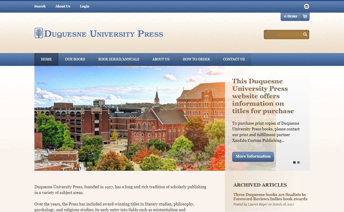 Duquesne University Press | Duquesne University Press, founded in 1927, has a long and rich tradition of scholarly publishing in a variety of subject areas.