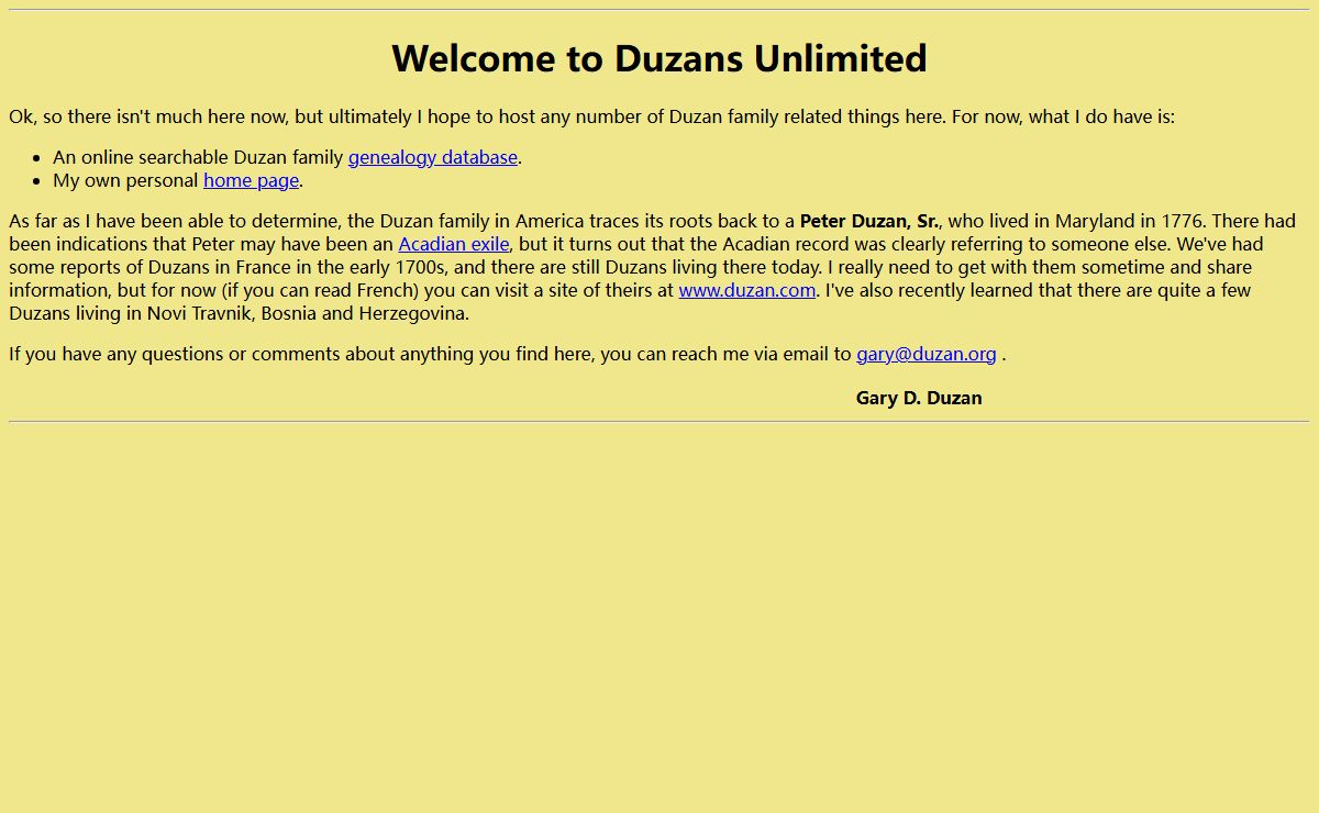 Duzans Unlimited -- Genealogy, etc.