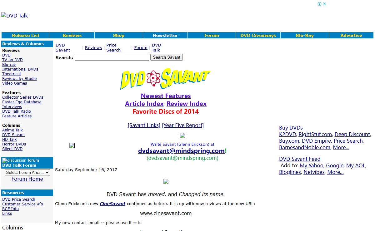 DVD Savant, Glenn Erickson's Review Column at DVD Talk