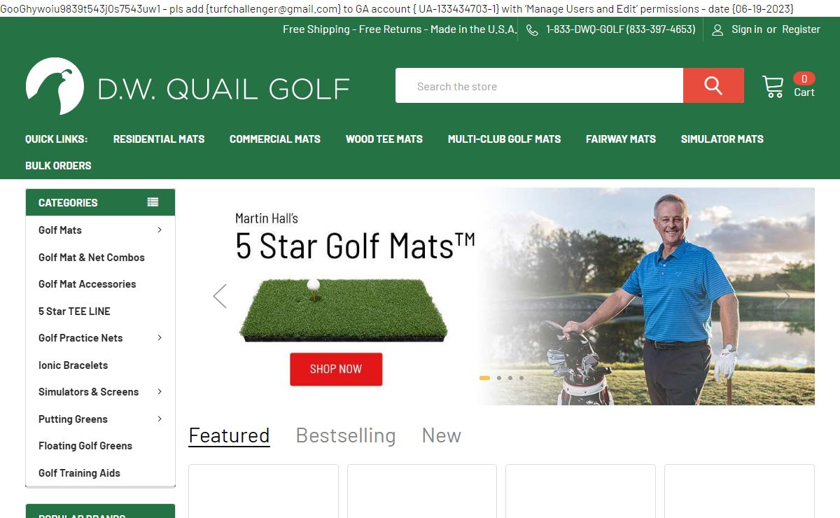 Golf Mats, Golf Nets, Putting Greens, and More | DWQuailGolf.com