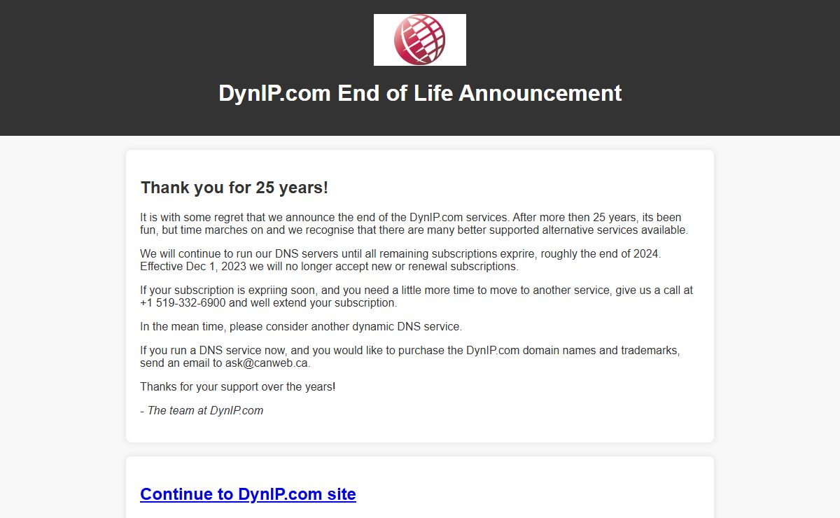 DynIP.com EOL