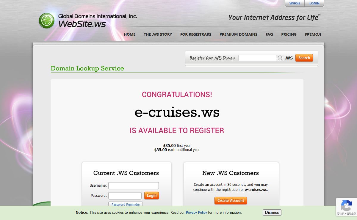WEBSITE.WS - Your Internet Address For Life™