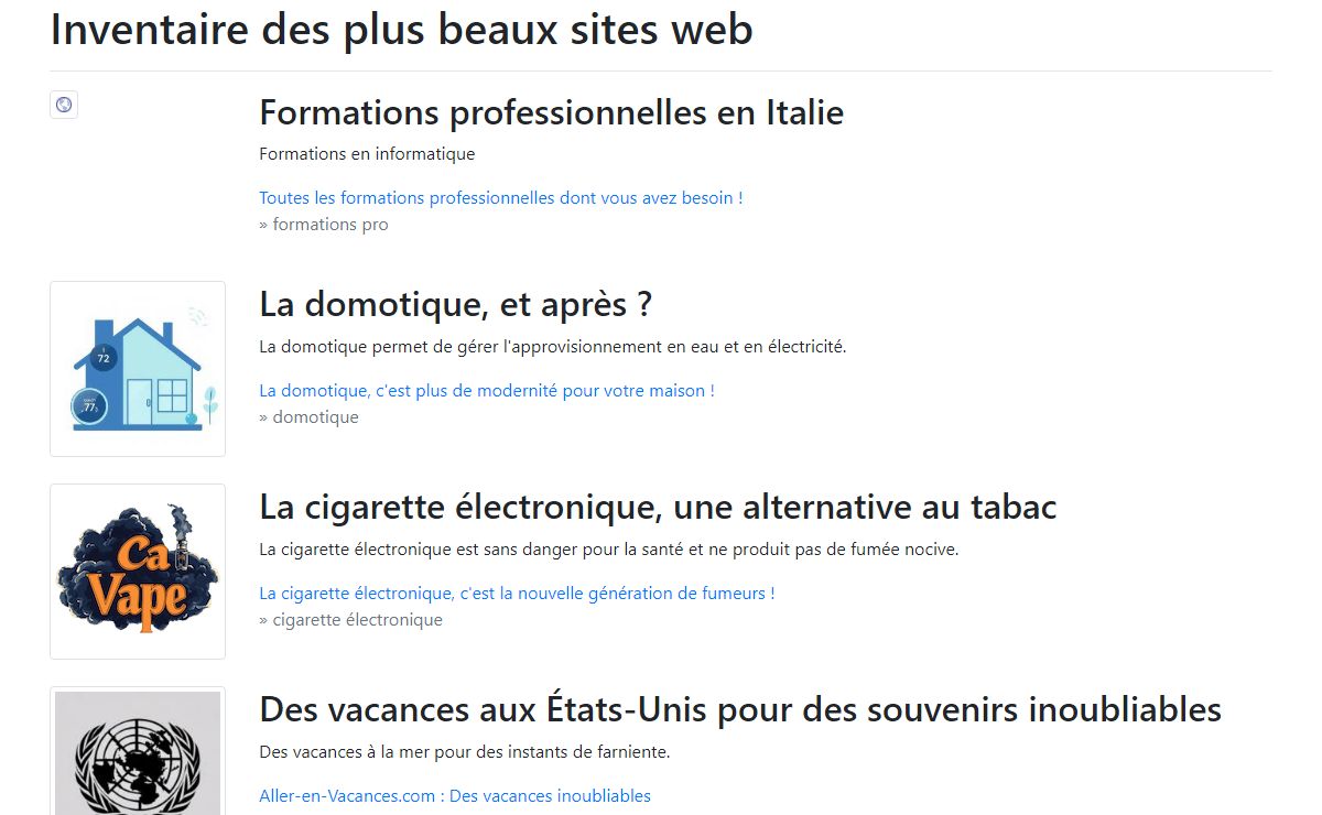Inventaire des plus beaux sites web