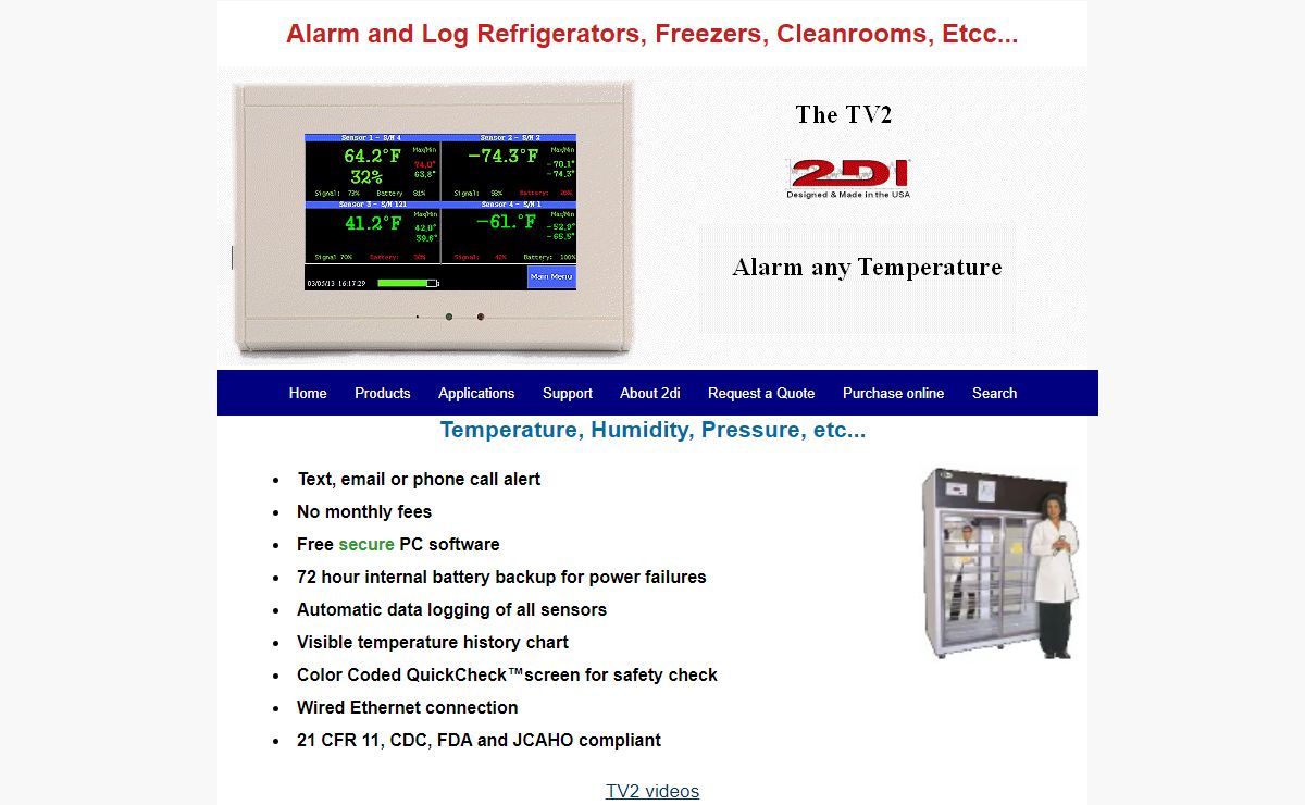 TV2 alarm and log for Refrigerators, Freezers, Cleanrooms, Etc...