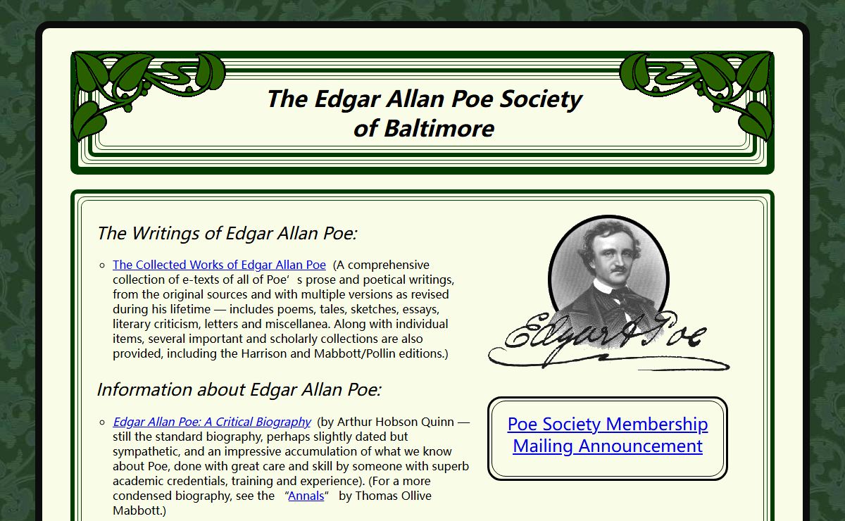 Edgar Allan Poe Society of Baltimore - The Life and Writings of Edgar Allan Poe