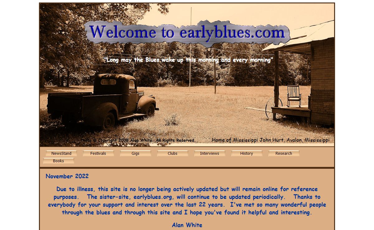 Early Blues Website - Home Page