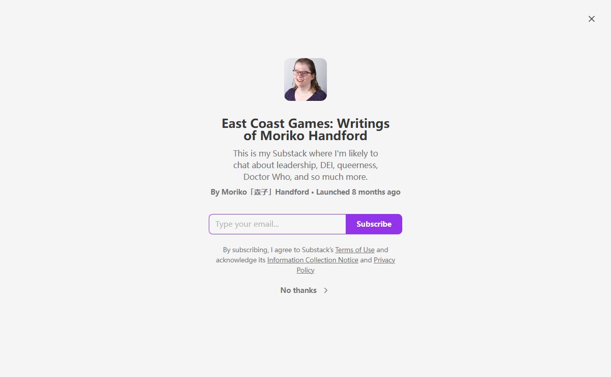 East Coast Games: Writings of Moriko Handford | Moriko「森子」Handford | Substack
