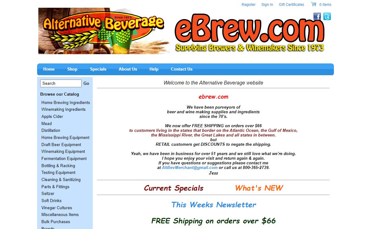 Alternative Beverage Beer & Wine Making Supplies Ingredients and Equipment Page 1 of 1