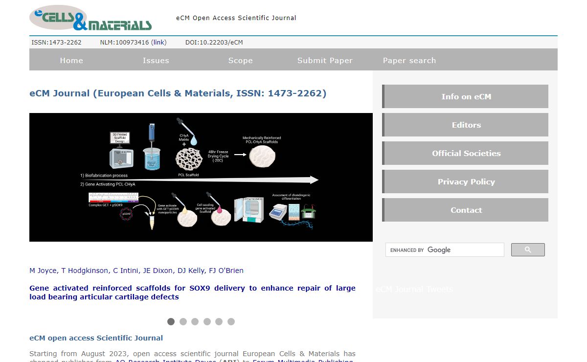 eCM - eCells & Materials Journal - Open Access - publish information