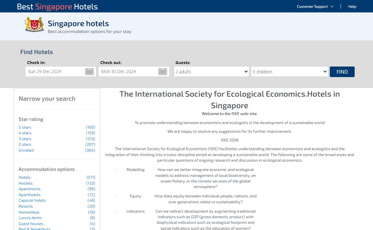 The International Society for Ecological Economics.Hotels in Singapore