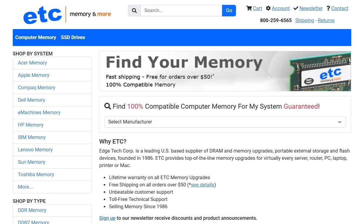 ETC Memory and More - Computer RAM, SSD, Hard Drives, Flash Drives