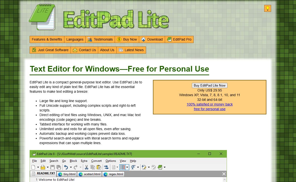 EditPad Lite - Free Text Editor for Windows