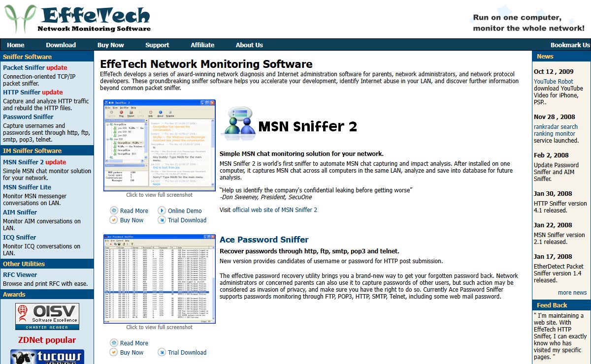 Packet Sniffer, HTTP Sniffer, Password Sniffer, MSN Sniffer - EffeTech