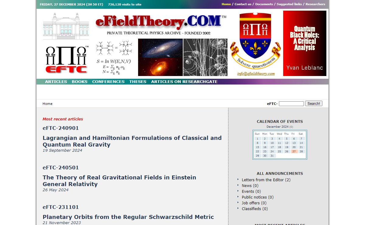 eFieldTheory.COM :: Private theoretical physics archive and electronic journal, eJournal since 2002