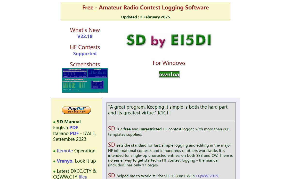 Paul O'Kane EI5DI. SD - the Contest Logger for Radio Amateurs.
