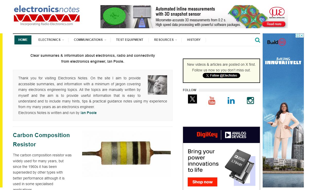 Electronics Notes: reference site for electronics, radio & wireless