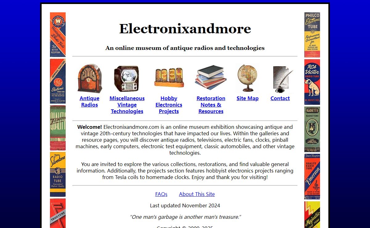 Electronixandmore.com, an online museum of antique radios and technologies