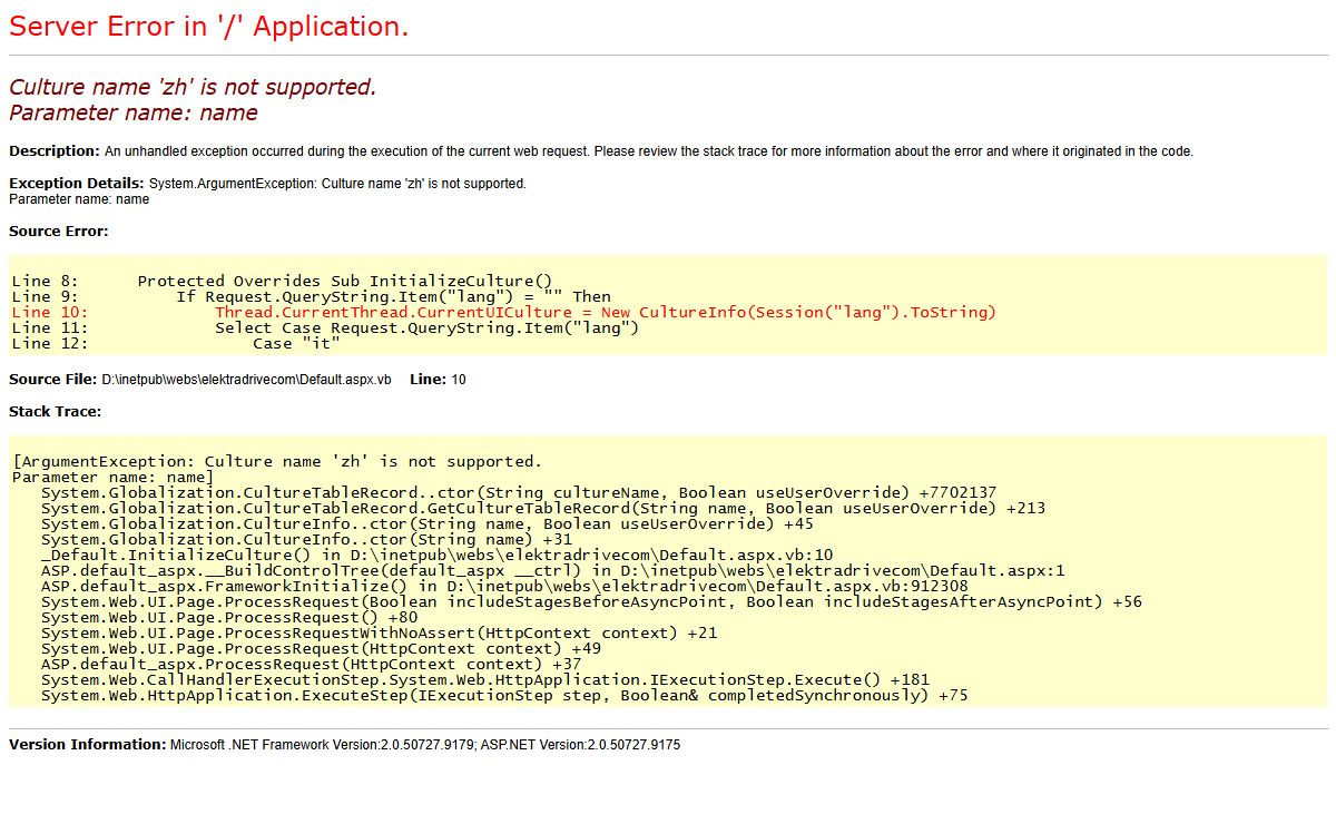 Culture name 'zh' is not supported.<br>Parameter name: name