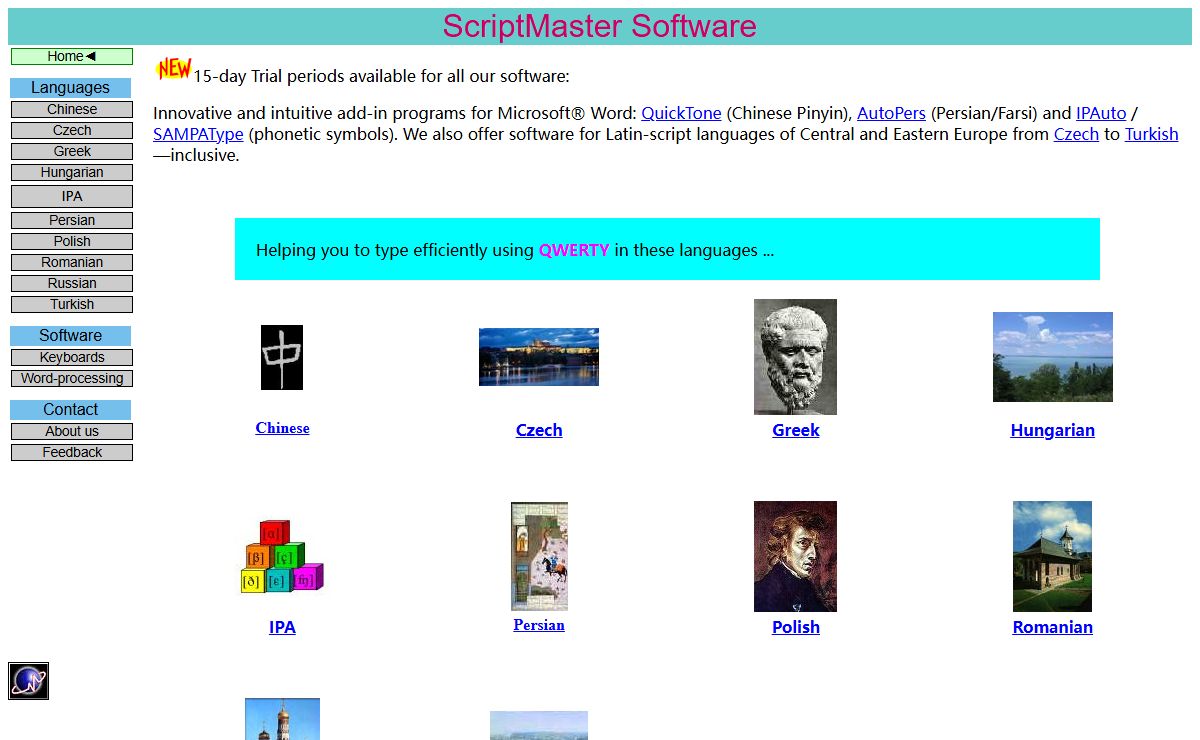 ScriptMaster software: Persian (Farsi), Chinese, IPA, Turkish, Greek, etc