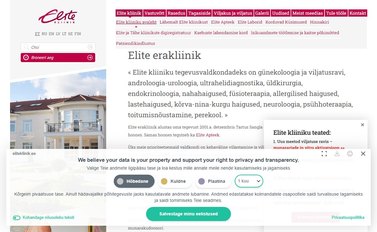 Elite Kliiniku avaleht | Tartu Sangla 63 | Kliinik Elite