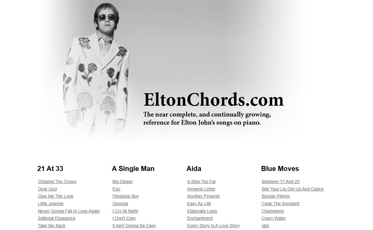 EltonChords.com : The online catalog for all songs Elton John.