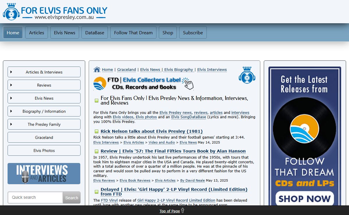 For Elvis Fans Only | Elvis Presley News & Information, Interviews, and Reviews