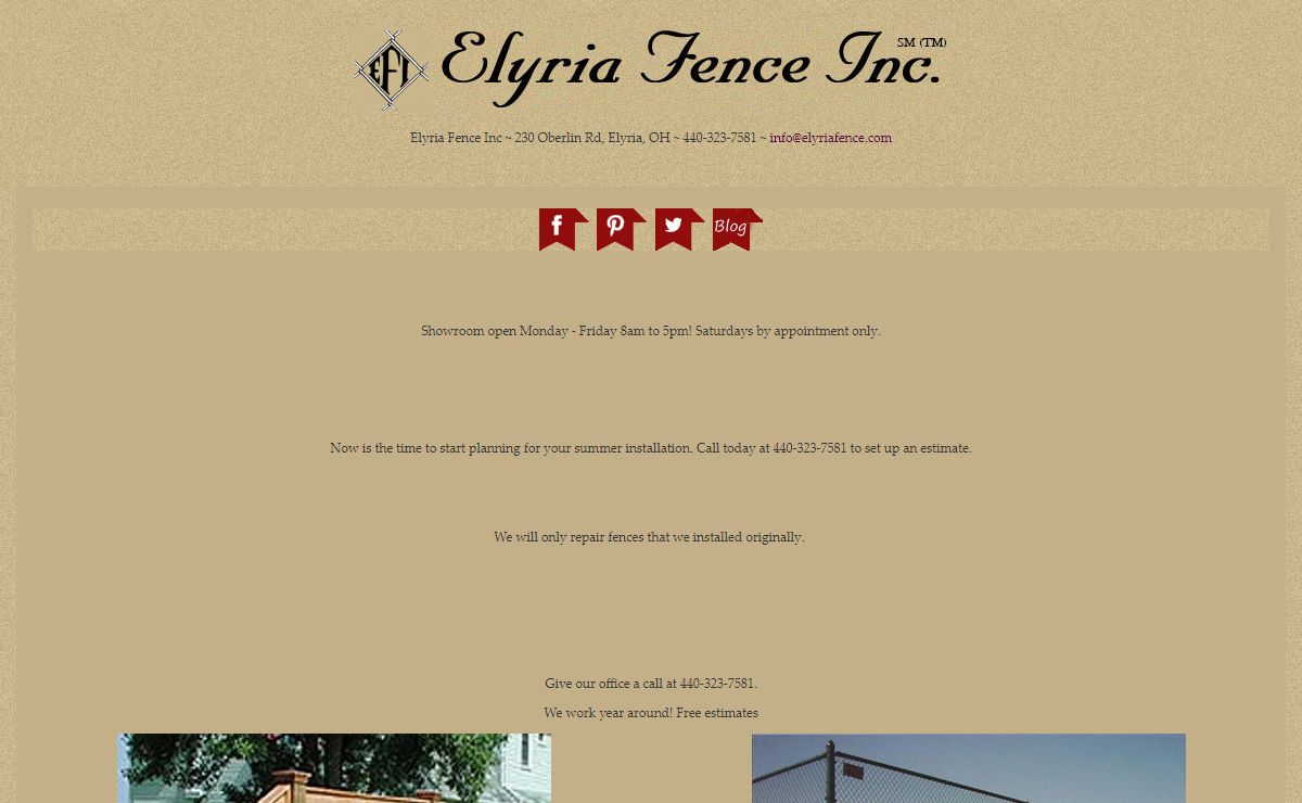 Homepage for the Elyria Fence Company