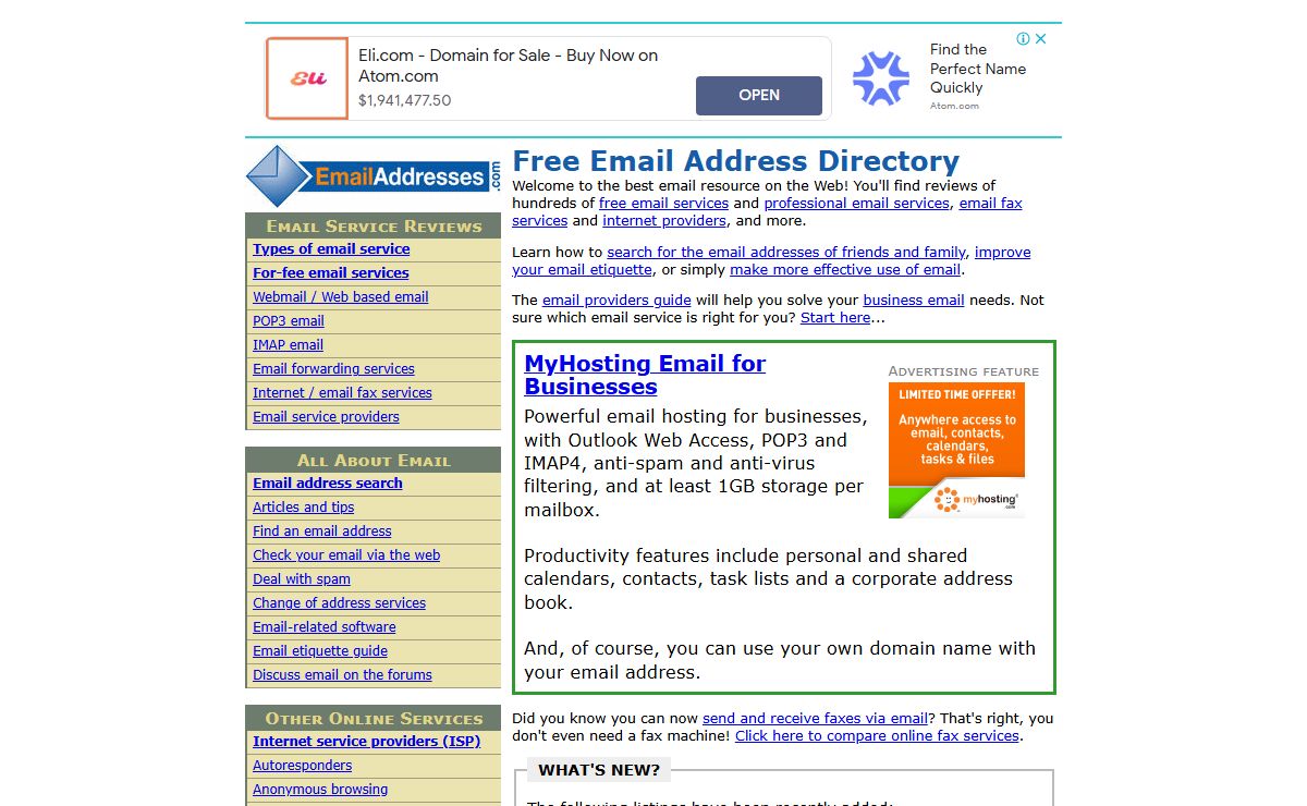 Email Address Directory : Guide to free email and related services