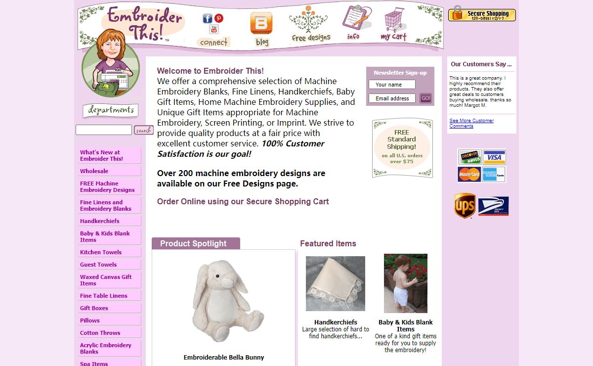 Machine Embroidery Blanks including Handkerchiefs, Towels, Gifts for Baby, and Free Machine Embroidery Designs