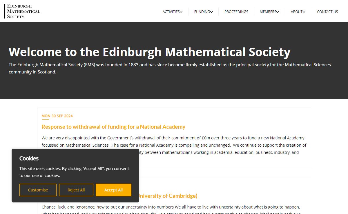 Edinburgh Mathematical Society – Scotland's principal society for the Mathematical Sciences community