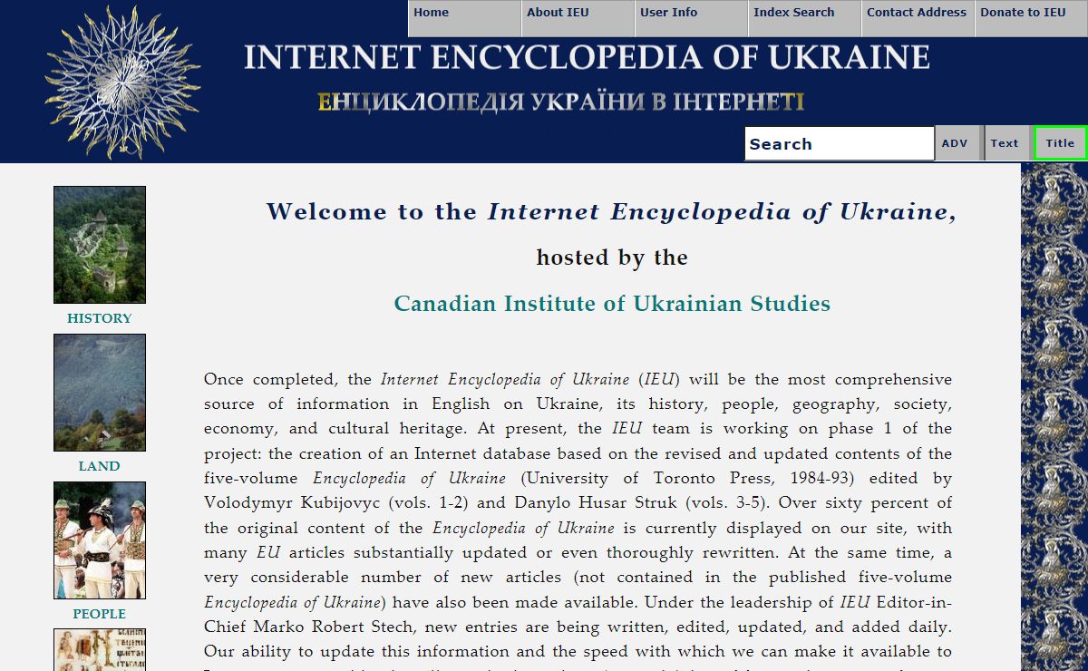 Home, Encyclopedia of Ukraine